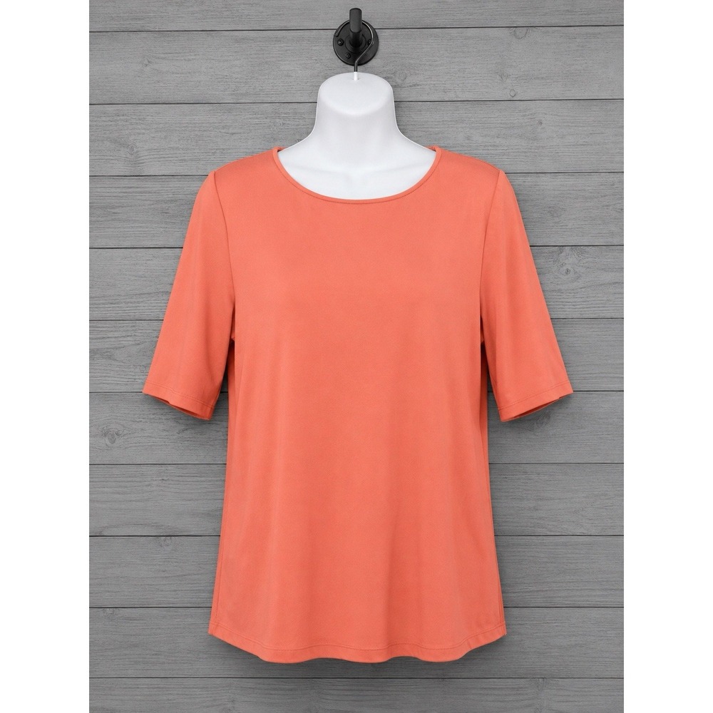 Susan Graver Essentials Butterknit Elbow Slv Bateau Neck Top XL Coral A215099